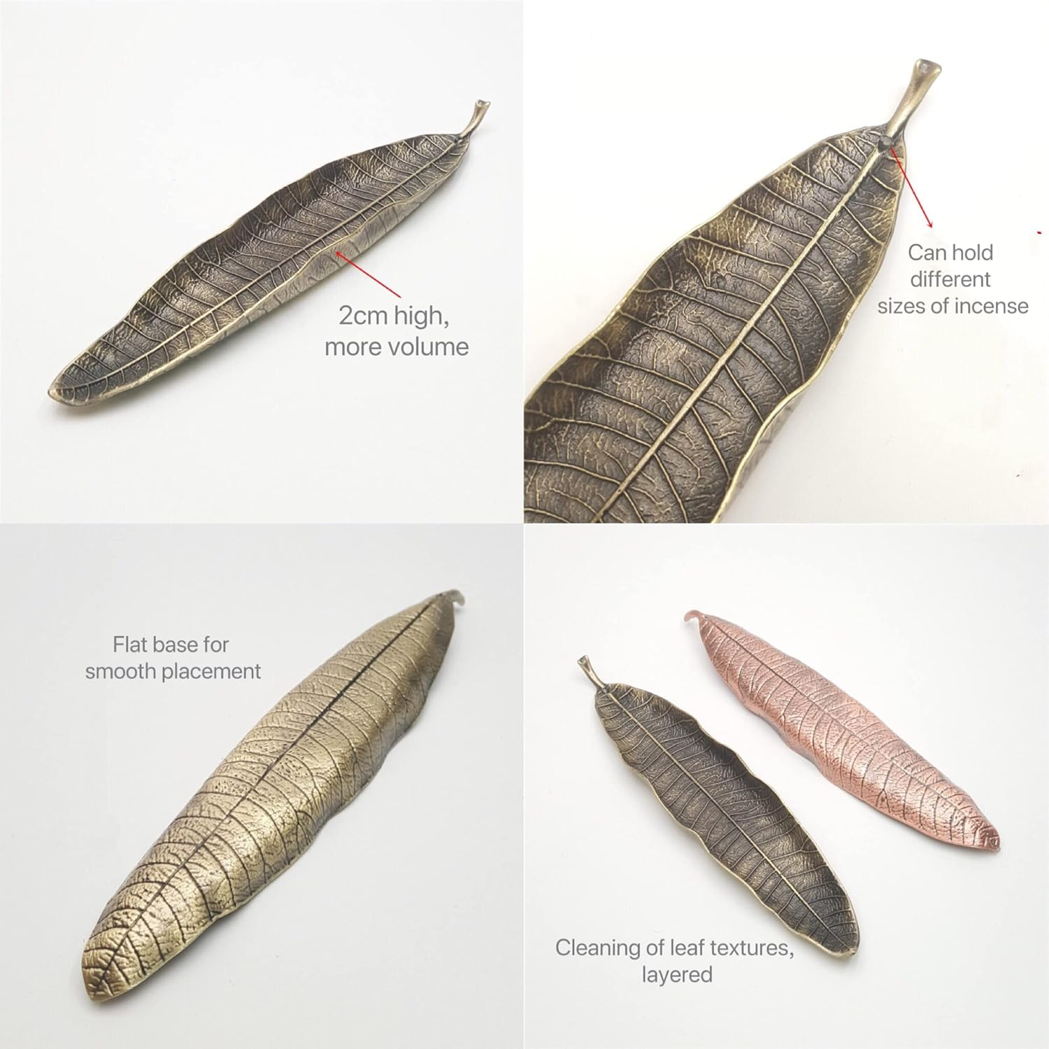 Incense Holder Set, Leaf and Snail Incense Burner, Incense Ash Catcher,Cute and Practical Incense Burner，Incense Sticks Holder for Counters, Meditation Room, Yoga, Home, Office (Bronze) image number 4