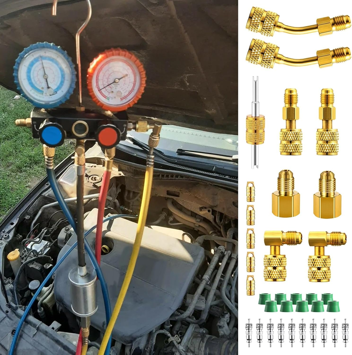 Generisch R410A HVAC Adapter, R410A Adapter Kit | Brass AC Fittings and Adapters, Air Conditioning Adapter - Versatile AC Quick Connect Refrigeration Adapter for Split Air Conditioners, HVAC