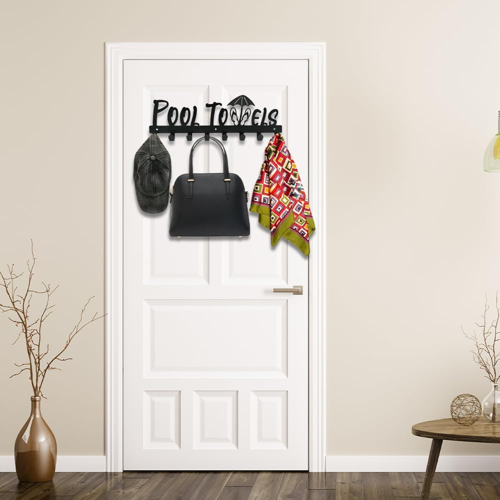 Towel Rack for Bathroom Wall Mounted, Pool 7 Hooks Towel Organizer Holder Outdoor, Towel Hanger Storage Towel, Clothes, Robe