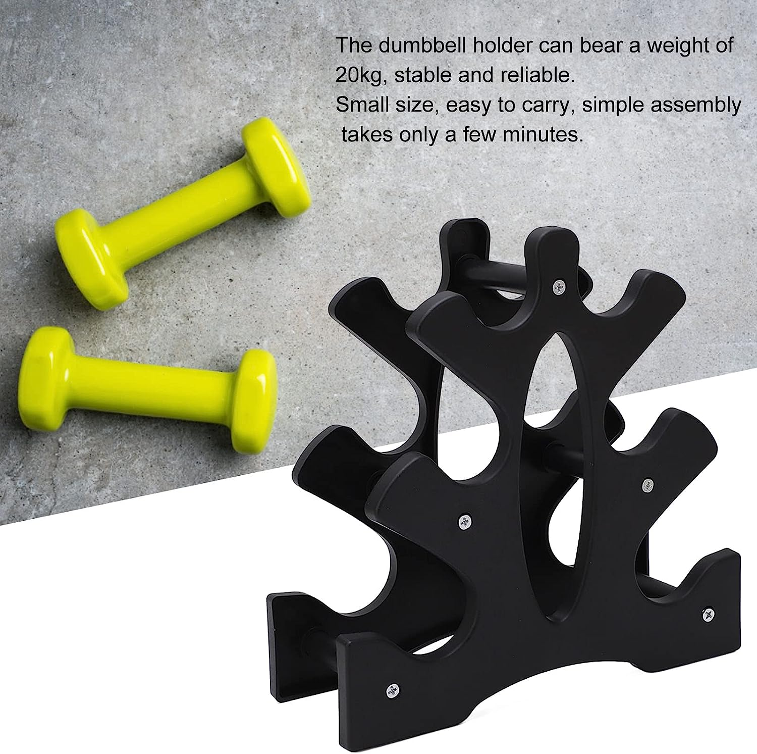 Dumbbell Rack, 3 Tier Compact Dumbbell Rack Stand, Tripod Dumbbell Storage Rack, Weight Rack, Weight Stand Holder for Home Gym, 20Kg Weight Capacity, Easy Assembly image number 4