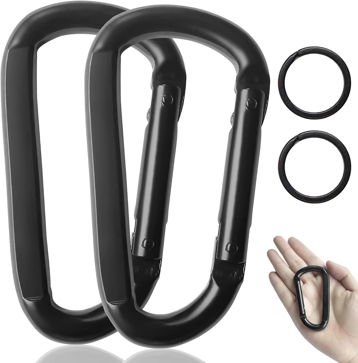 Carabiner Clip, 3" Heavy Duty Small Carabiner for Hammocks, Camping Accessories, Hiking, Keychains, 880 Lbs, Black image number 6