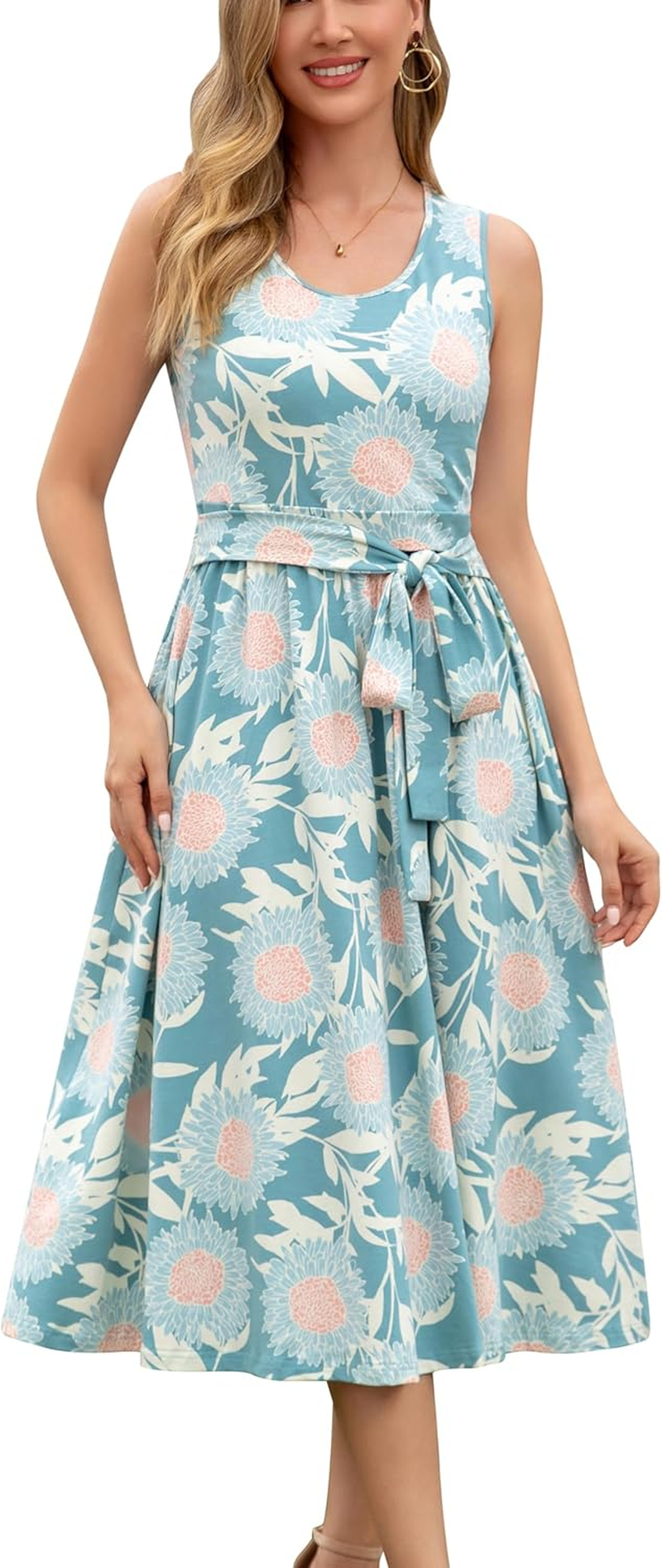 Women'S Nursing Dresses Breastfeeding Comfortable Cotton Midi Breastfeeding Dress with Pockets image number 6