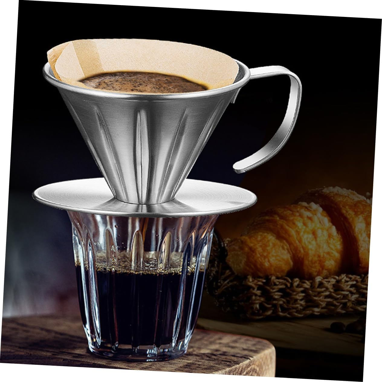 Operitacx Stainless Steel Coffee Filter Coffee Dripper with Handle Precision Filter Easy Extraction image number 1