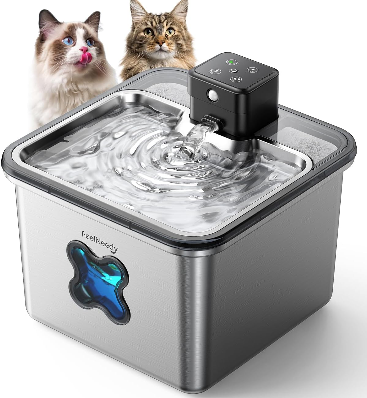 FEELNEEDY Cat & Dog Water Fountain, Stainless Steel, 3.2L/108Oz, Battery Operated, Automatic Pet Water Dispenser, Cordless, Indoor image number 3