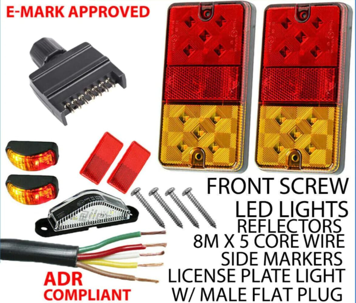 2 X 10 Led Trailer Lights Kit, Trailer Plug, Cable, Side Marker, No. Plate Light image number 4