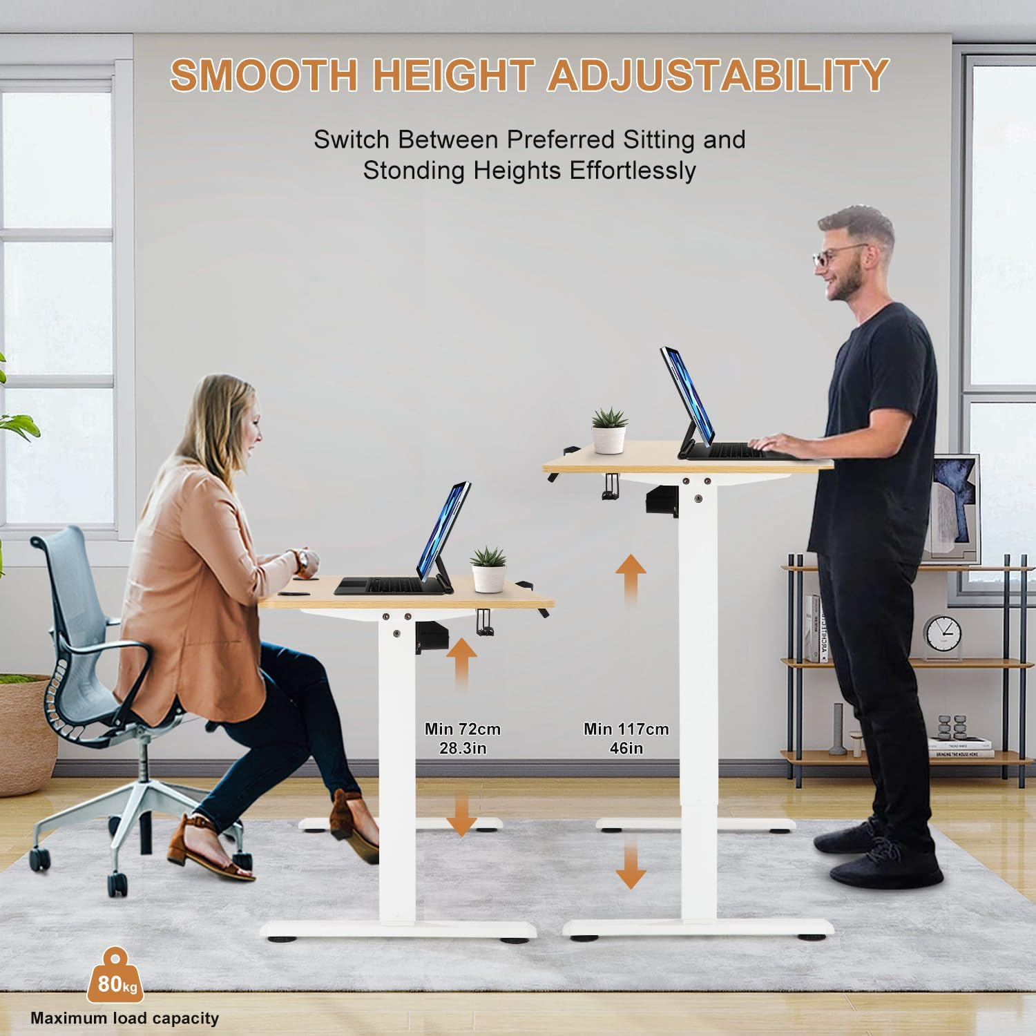 Height Adjustable Electric Standing Desk,160 X 70Cm Splice-Piece Board,Rising Home Office Computer Table with Memory Controller (Burlywood, 160 X 70Cm) image number 6