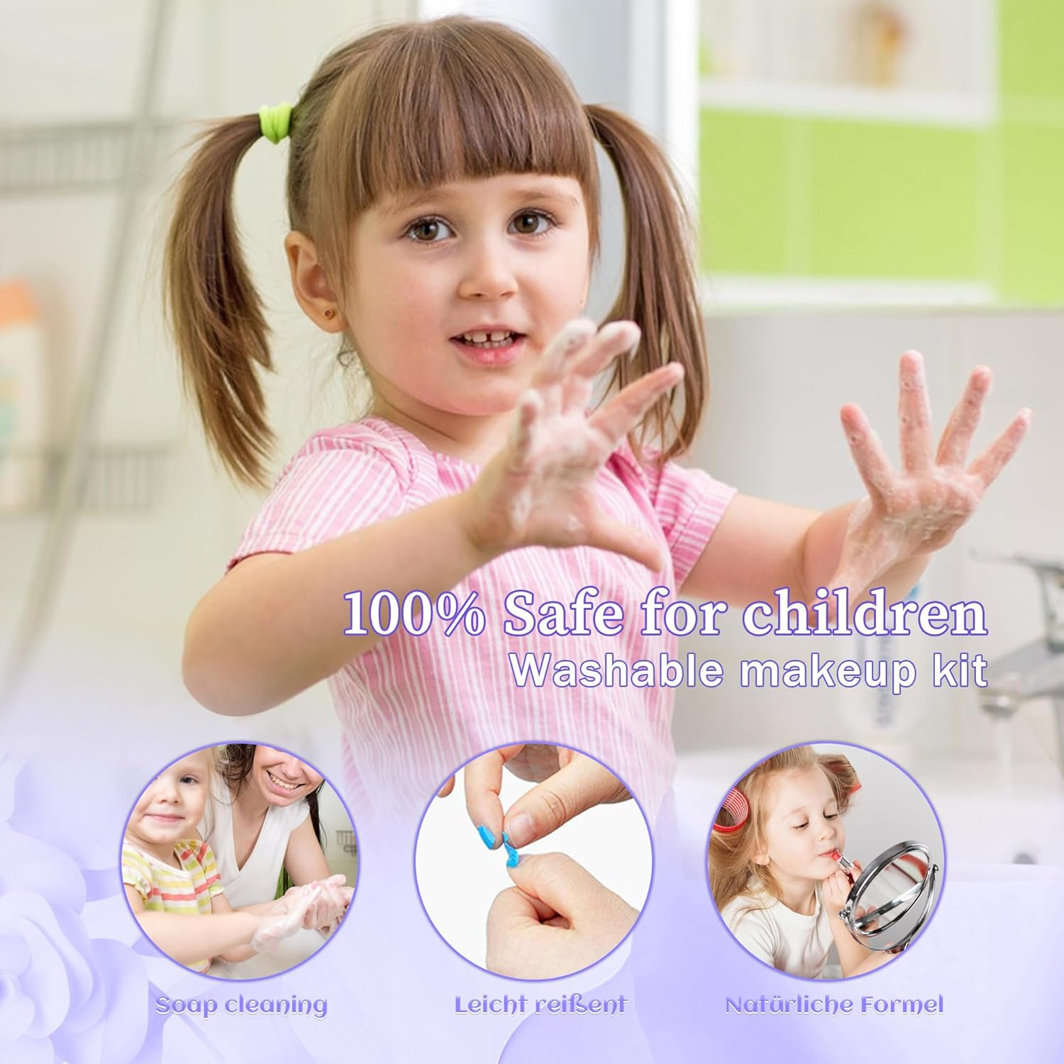 Kids Makeup Kit for Girl - 57PCS Kids Toys Make up Set,Non Toxic & Washable Little Girls Toddler Toy,Princess Toys Play Makeup for Children Age 4-12 Years Old,Teen Christmas & Birthday Gifts (Purple) image number 1