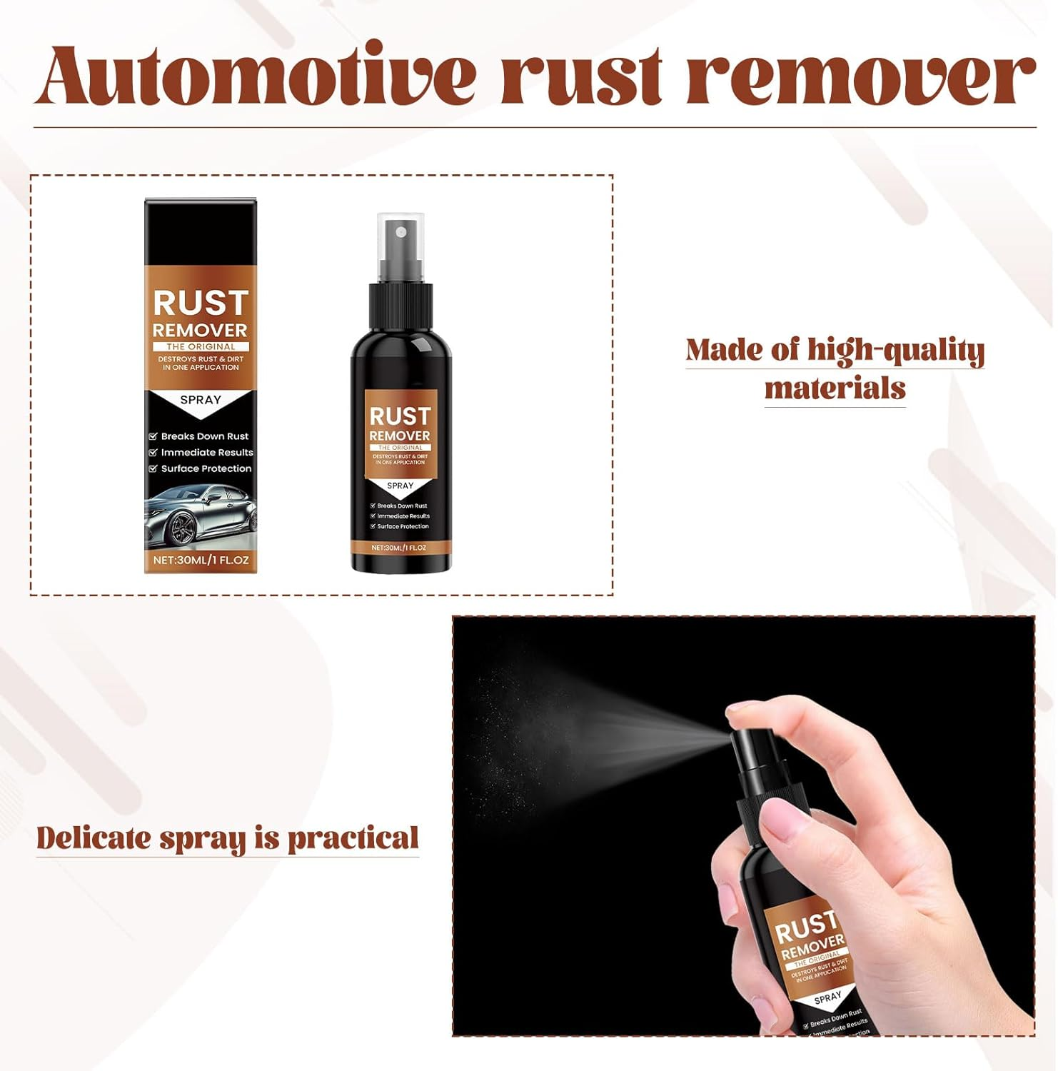 Rust Remover Spray, 2Pcs Rust Converter, Car Scratch Remover, Metal Restoration Spray, Automotive Rust Treatments, Ideal for Chains, Cars, Metal, Boats, Tools, Rvs and Metalworking (30Ml) image number 4