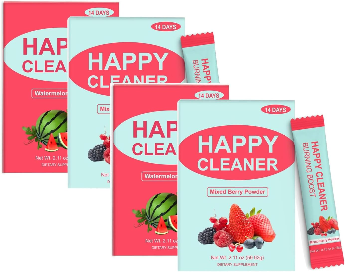 Happy Cleaner Probiotic Prebiotic Powder, Watermelon Berry Blend Powder A+B (28 DAYS) ,Good for the Intestines,Sugar Free, Vegan,3Pcs