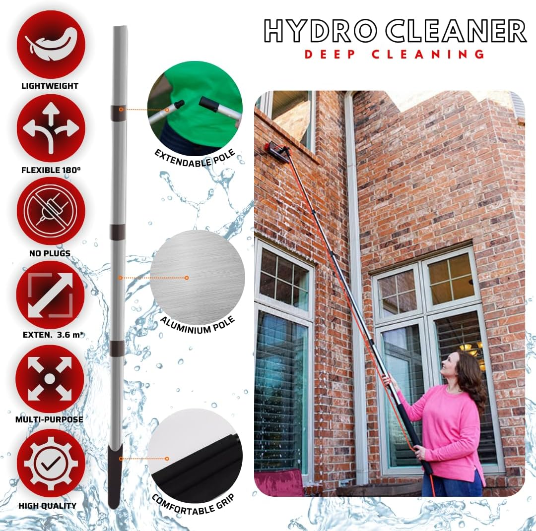 STARLYF Telescopic Hydrocleaner Telescopic Cleaning Broom Water Powered Soap Dispenser Cleaning Solar Panels Washing Trucks Bus Car Roofs (3.6 MTS Non-Telescopic)