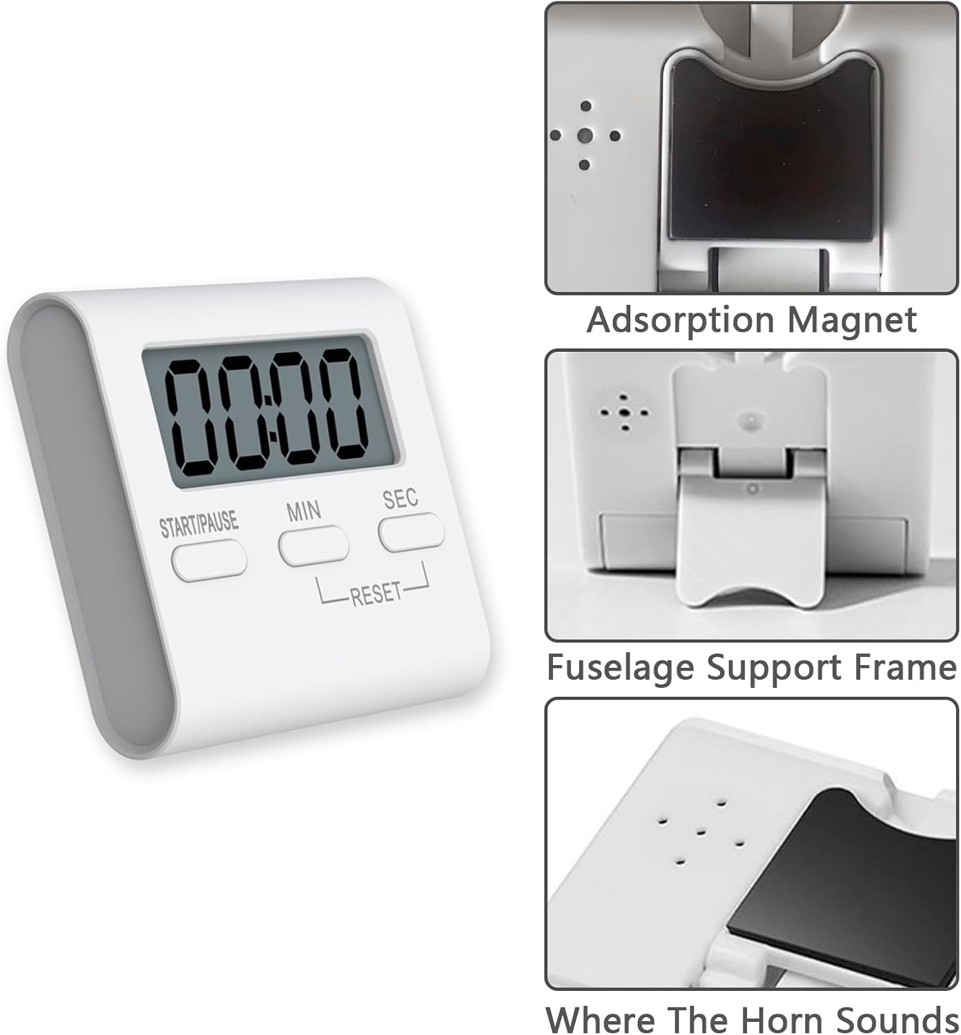 Toguma Square Timer Small Digital Kitchen Timers Magnetic Timer Countdown Timer for Cooking Digital Timer with Loud Alarm for Baking Exercise (White) image number 3
