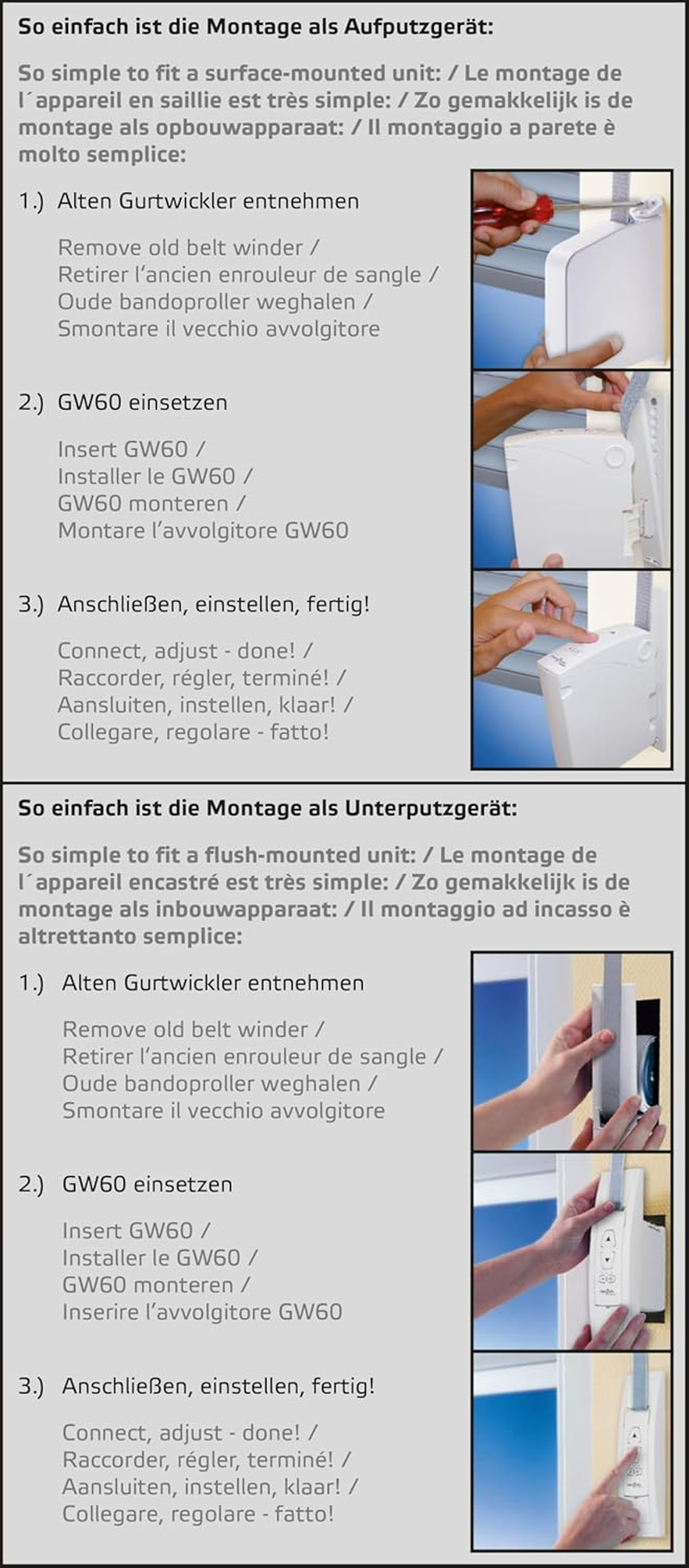 Superrollo GW60 Electric Belt Winder with Sun Sensor, Surface-Mounted and Flush-Mounted Possible Universal 4-In-1 Roller Shutter Drive for Roller Shutters up to 25 Kg image number 1