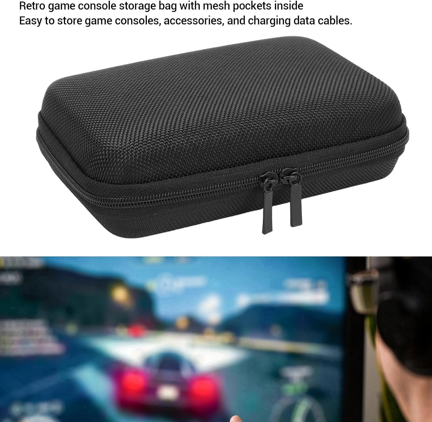 Game Console Carrying Bag, EVA Shell Protective Case with Interior Mesh Pocket for Accessories, Lightweight Compact Design, Dual Zip for Quick Access image number 3