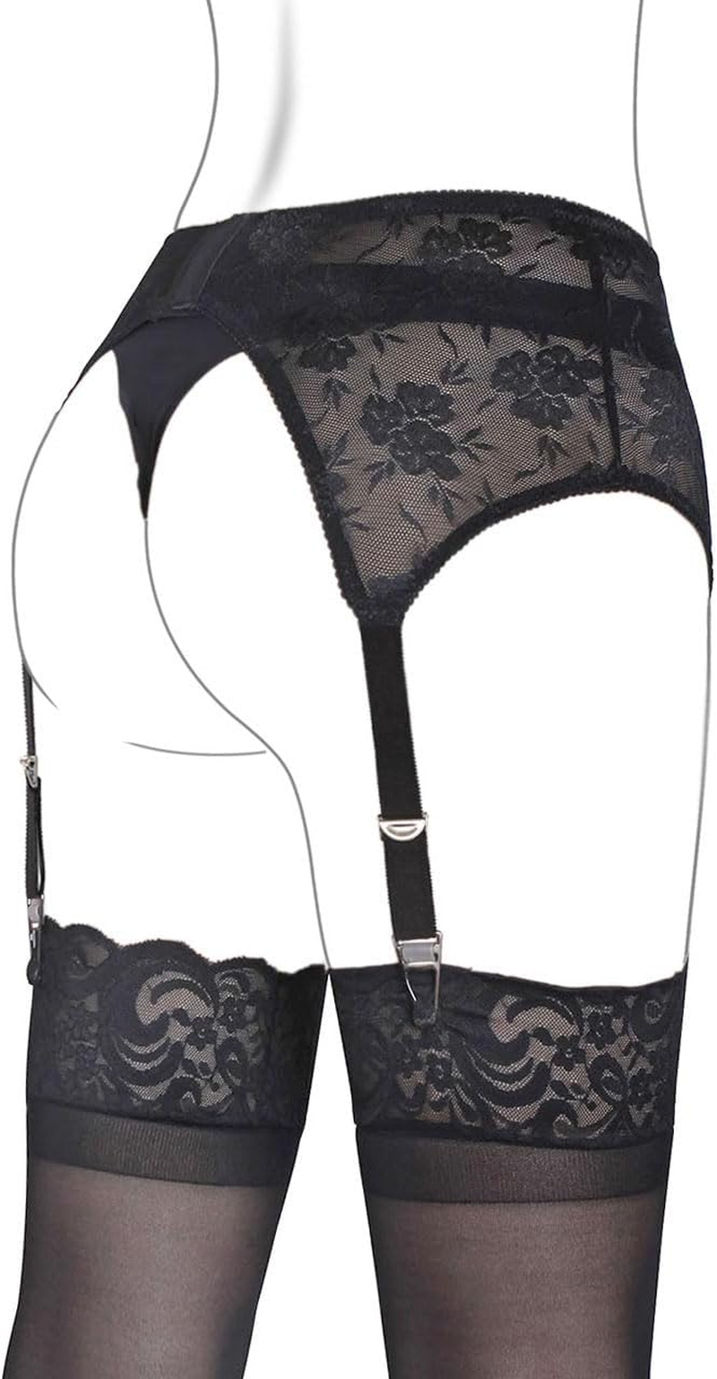GARGALA Lace Garter Belt Sexy Black Suspenders for Women Lingerie plus Size with 4 Vintage Metal Clips for Stocking image number 2