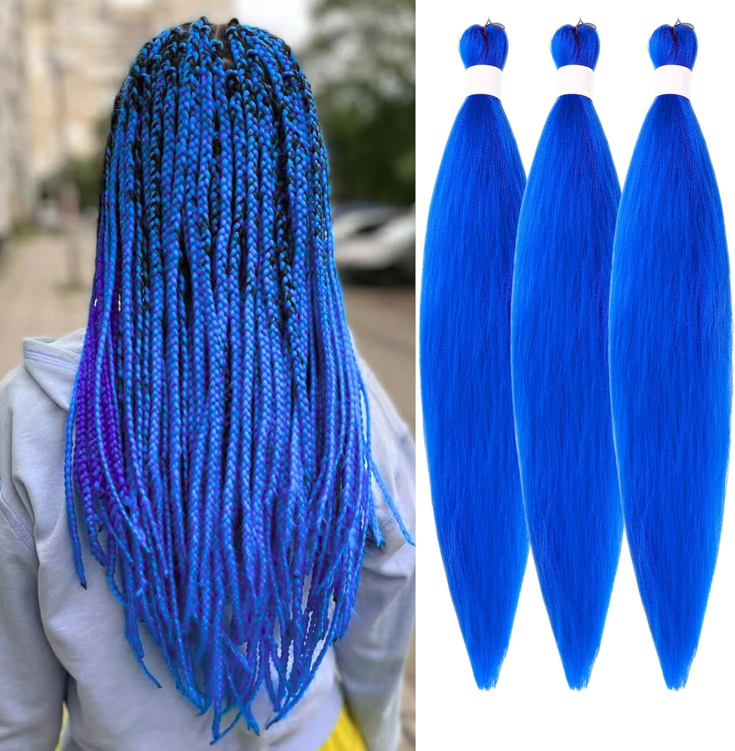 Blue Braiding Hair Pre Stretched Box Braid Kanekalon Braiding Hair Prestretched Human Hair 26Inch