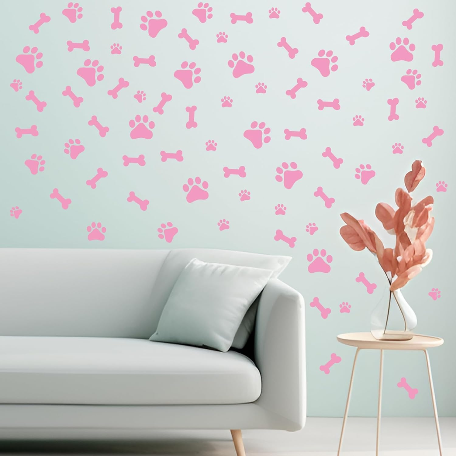 76 PCS Dog Paw Print Stickers Dog Paw Stickers Dog Bones Wall Decals Decals Peel and Stick, Removable Vinyl Animal Footprint Mural for Boys Girls Bedroom Decor Nursery Wall Decor