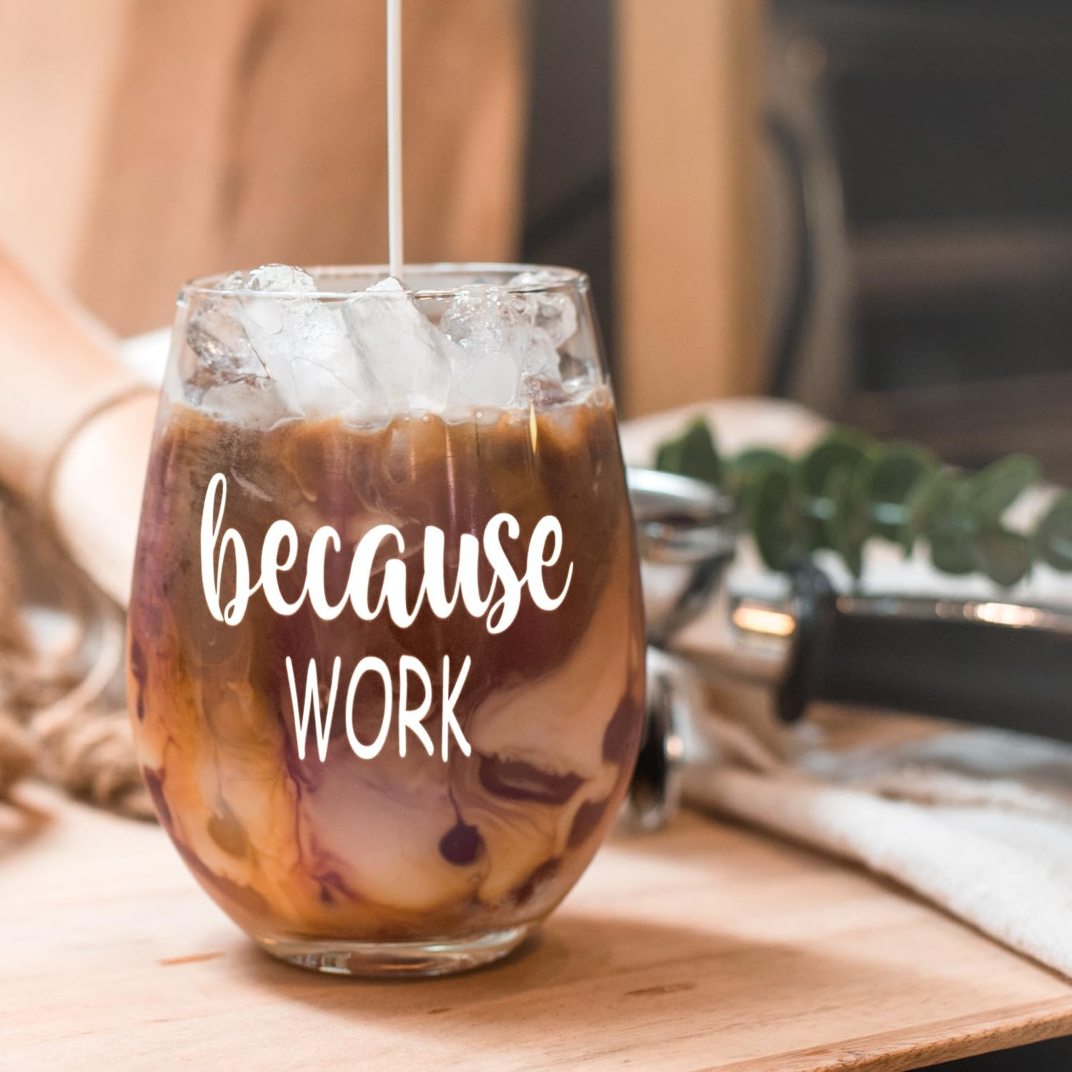 Fatbaby Funny Wine Glass for Coworker Boss Lady Secretary,Work Besties, Humorous Christmas Office Gag Gift, Because Work Stemless Wine Glass for Employee Friends 15OZ - Because Work image number 3