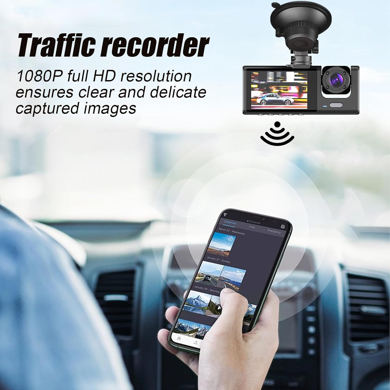 Dashboard Cam for Car - Car 1080P Camera for Dashboard - Front and Rear Driving Recorder with Night Vision, Wide Angle, Loop Recording for Long-Distance Travel