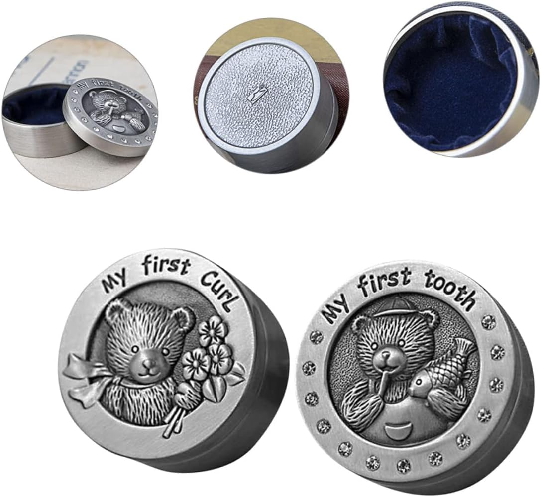 2Pcs Tooth Box Keepsake Organizer for Birth Certificate Holder Metal Storage Case image number 4