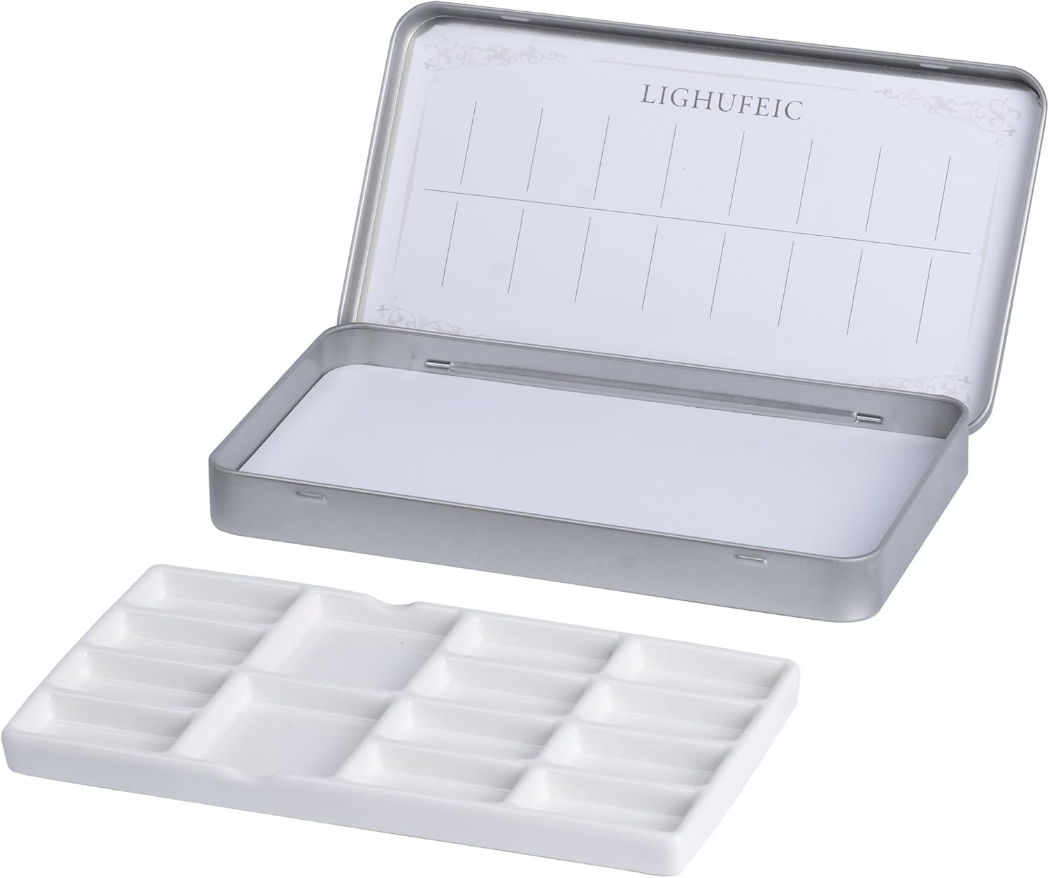 Travel Watercolor Palette,Portable Ceramic Palette with 14 Well,Metal Paint Box with Porcelain Palette(Silver Box) image number 5