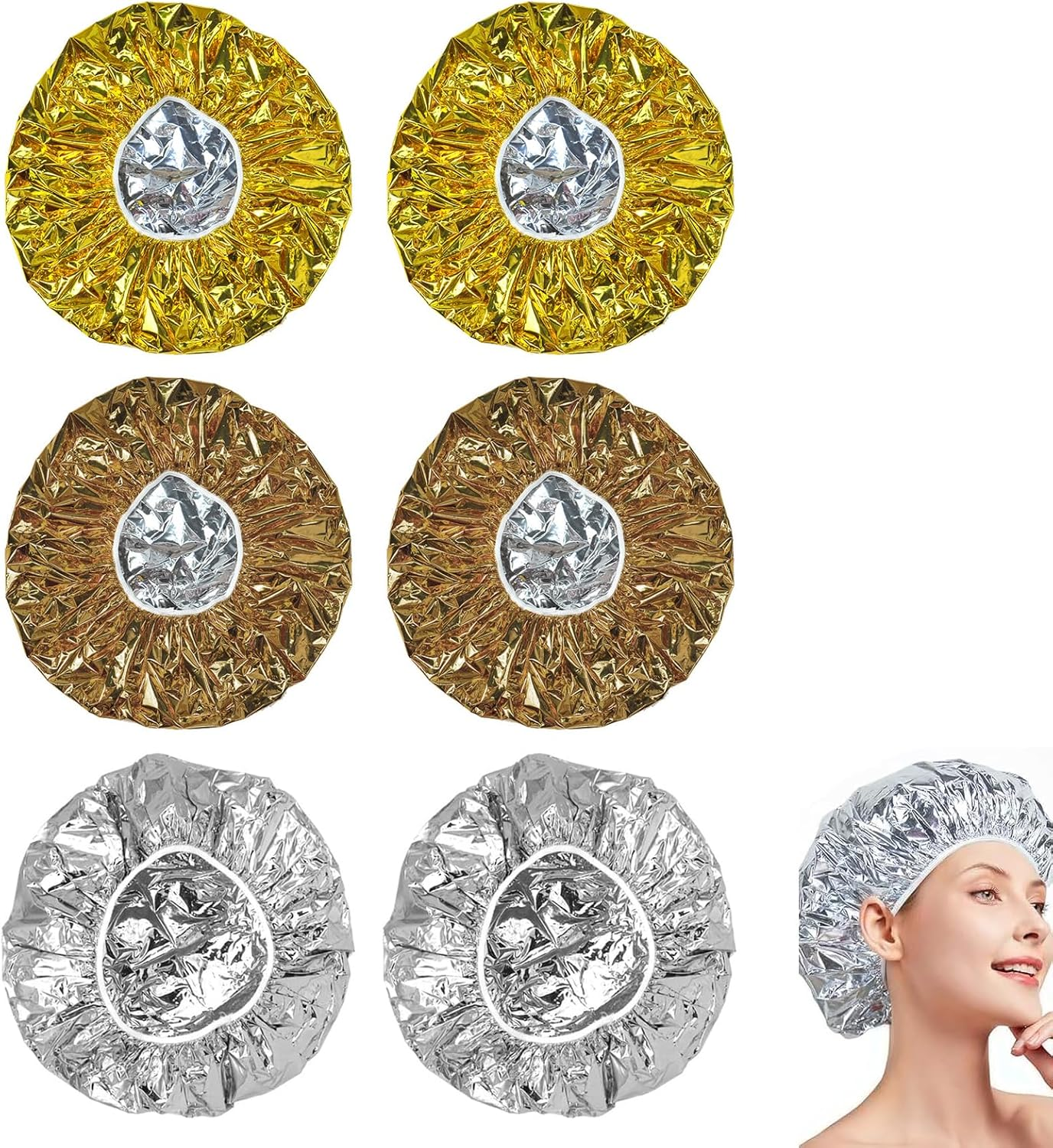 RTRTGS 6 Pieces Aluminium Heat Cap, Aluminium Foil Cap for Perm, Aluminium Deep Conditioning Heat Cap, Drying Hood for Hair, Salon Hair Cap, Nourishing Waterproof image number 2