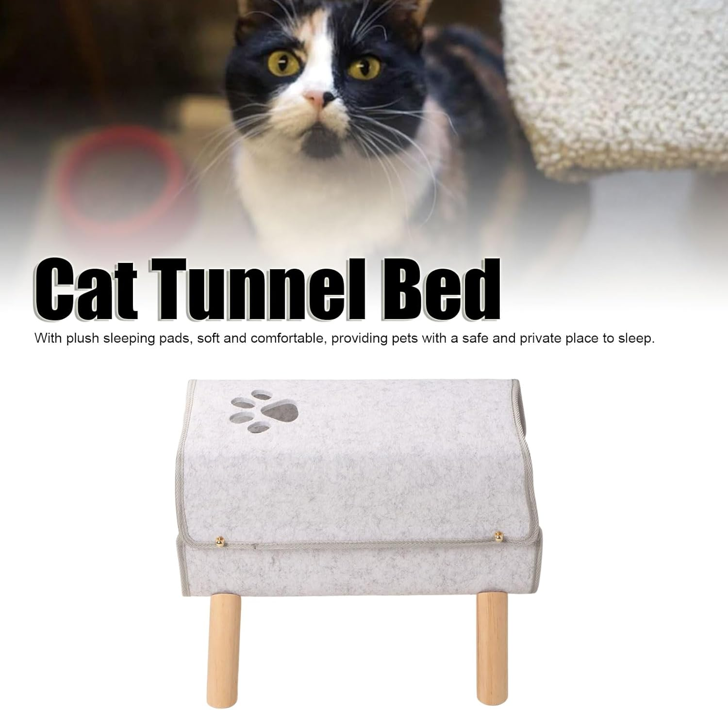 Cat Tunnel Bed, Pet Felt Tunnel Bed, Four Seasons Available Cat Nest, Detachable, Comfortable and Safe, for Small Pets Rabbits, Kittens, Puppy, 16.5X13.0X8.7In image number 4