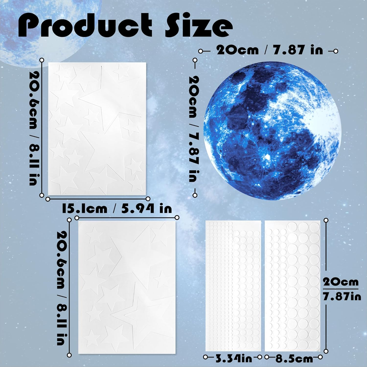 Glow in the Dark Stars for Ceiling, Moon Planet Star Stickers for Wall Decor, Glow in the Dark Star Stickers and Dots Wall Stickers Decor, Boys Room Decor and Nursery Decor, Blue(7.8In, 435Pcs) image number 1