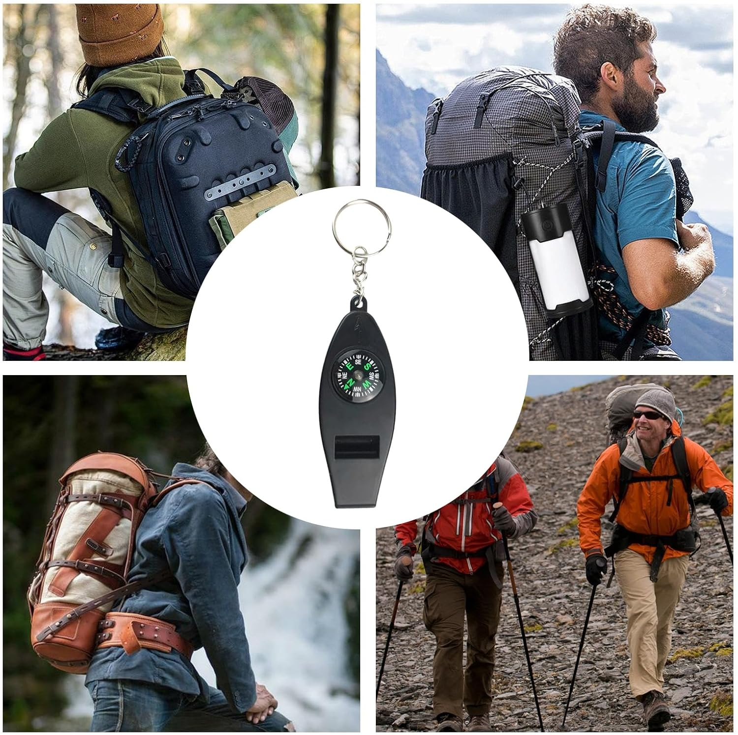 Safety Whistle Keychain &ndash; Survival Emergencys Whistle, Outdoor Signal Tool | 4 in 1 Compass Thermometer Accessory, Loud Hiking Safety Device, for Camping Adventures and Wilderness Exploration image number 6