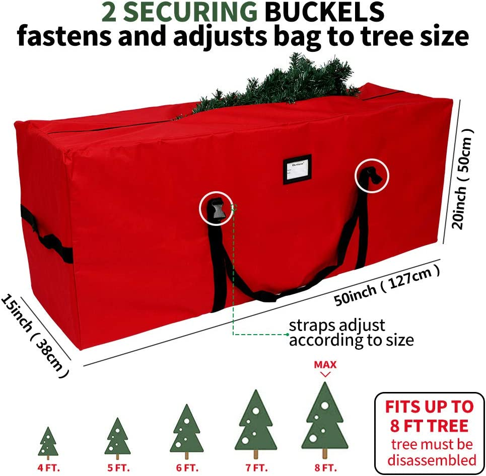 Ourwarm Christmas Tree Storage Bag Extra Large Heavy Duty Storage Containers for 8 Ft Artificial Tree 600D Oxford Xmas Holiday Tree Storage Bags with Reinforced Handles Zipper, Red 50" X 15" X 20" image number 6
