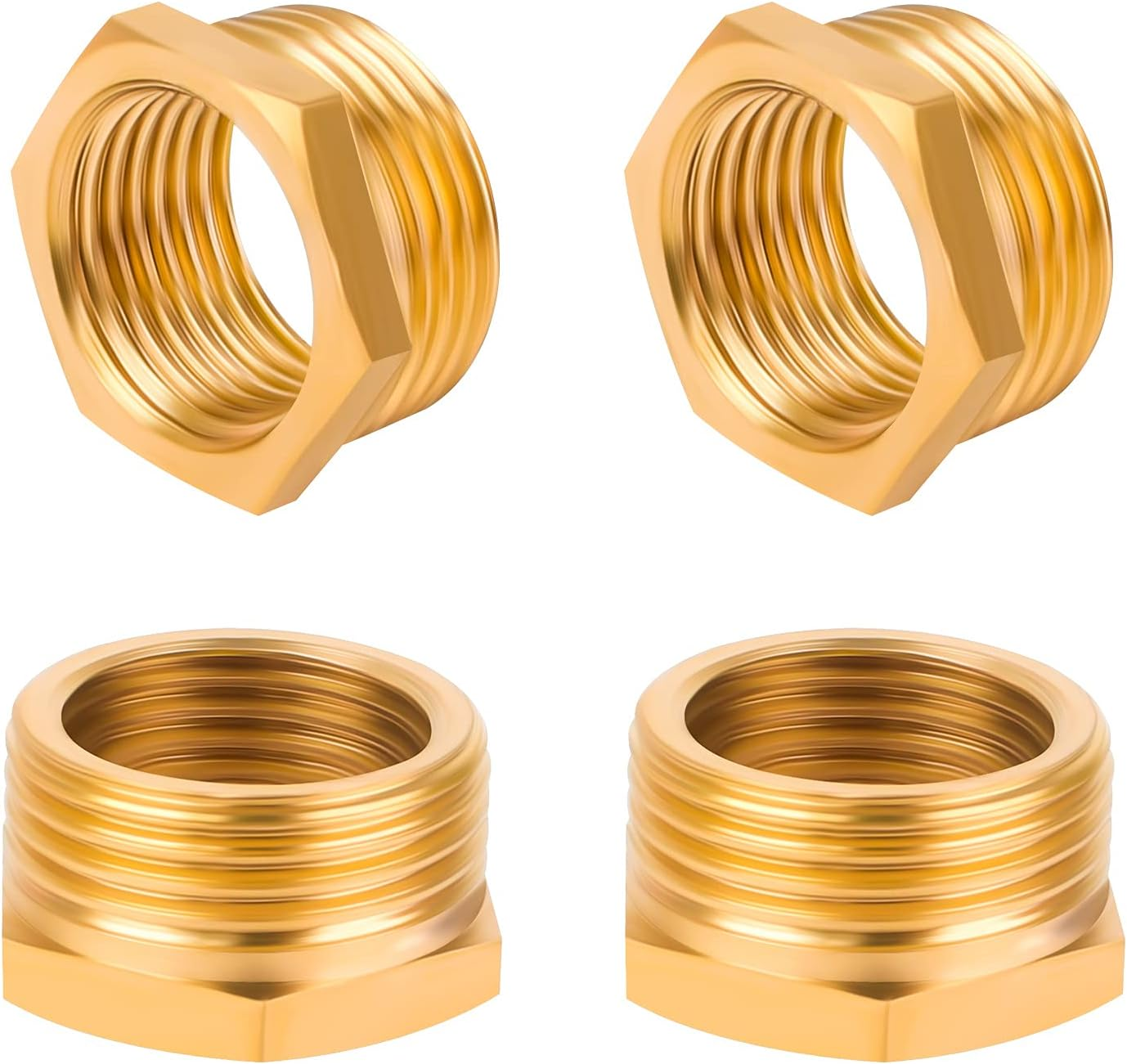 4 Pieces Reducer Adapter, Brass Thread Adapter Hex Water Pipe Reducer Fittings 1/2 Female to 3/4 Male Adapter for Hose Connector
