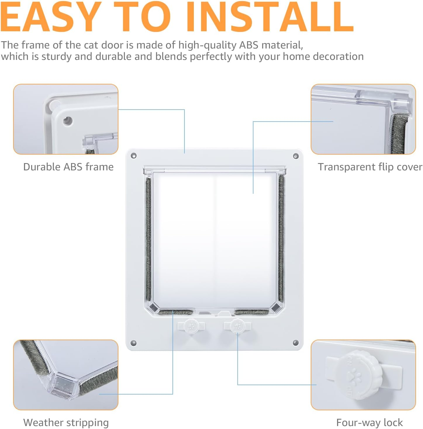 Cat Door Interior Door, Plastic Interior Cat Door Indoor Cat Door Upgraded Pet Door with Flap and 4 Way Locking for Interior Doors Medium Cats Kitties White (M)