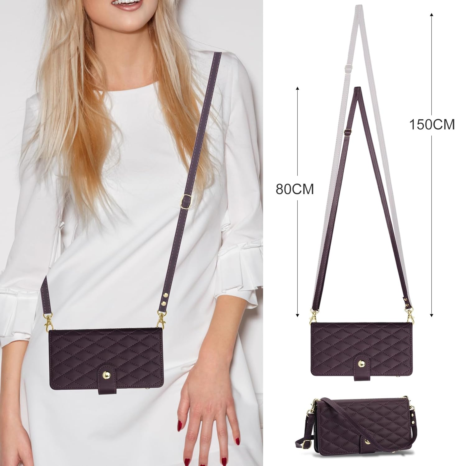 Asuwish Mobile Phone Case for Samsung Galaxy S23 FE 5G Case with Strap Film Protective Film Card Slot Foldable Leather Wallet Stand S 23 S23FE 23FE Mobile Phone Cases Protective Mobile Phone Case Dark - Dark Purple image number 4