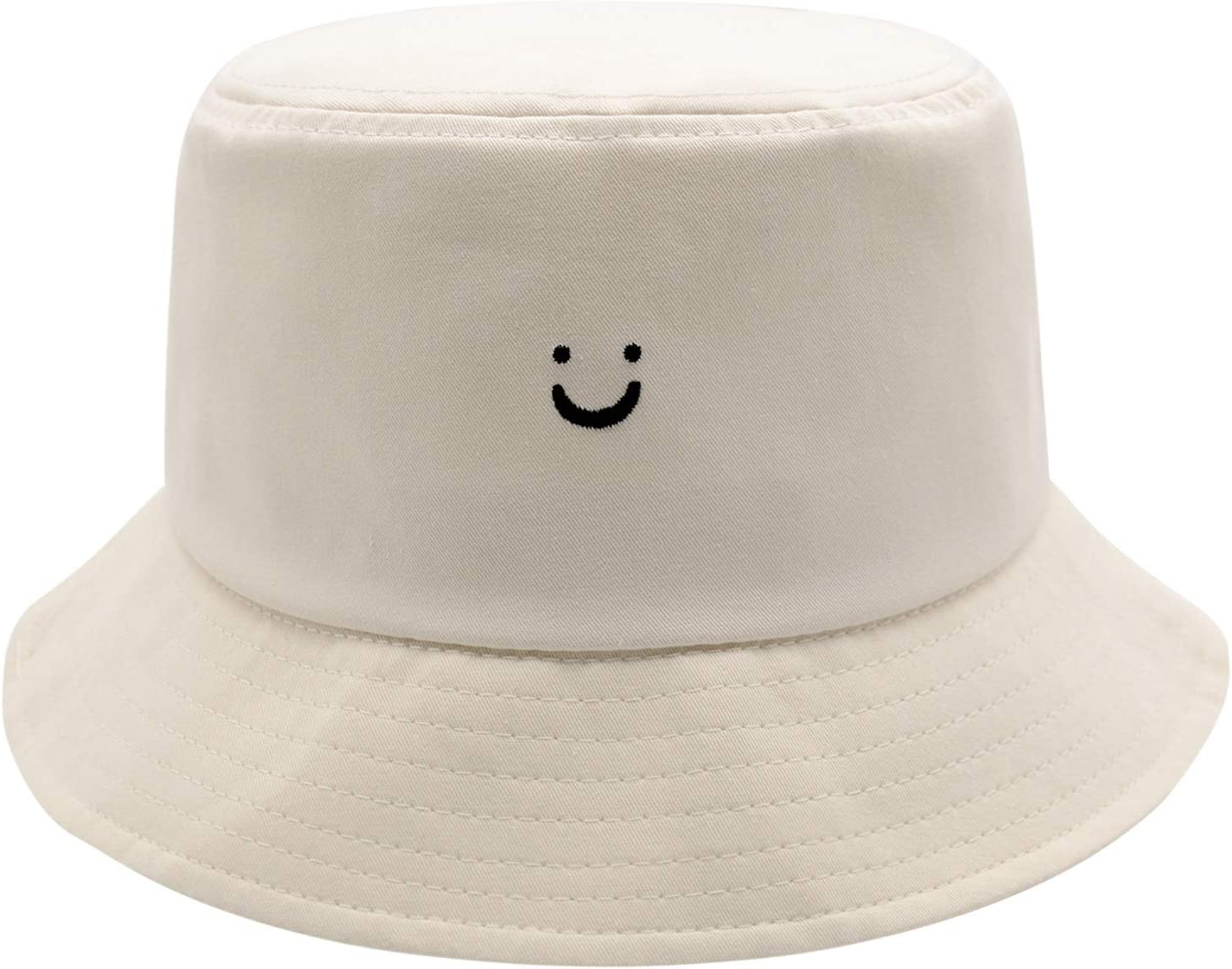 Bucket Hat Unisex 100% Cotton Smile Face Embroidery Reversible Hat Travel Bucket Beach Sun Hat Outdoor Cap