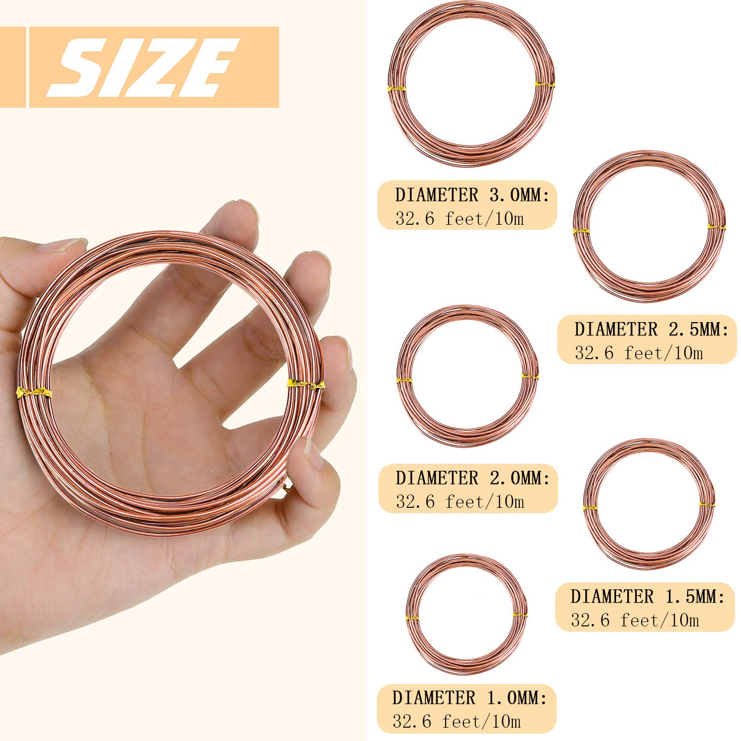 10 Rolls Bonsai Wires Anodized Aluminum Bonsai Training Wire in 5 Sizes - 1.0 Mm, 1.5 Mm, 2.0 Mm, 2.5 Mm, 3.0 Mm, Total 164 Feet (Brown) - Brown image number 2