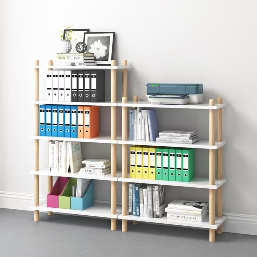 Hbluefat 5-Tier Bookshelf, Floor Standing Display Solid Wooden Bookcase, Modern Simple Open Multifunctional Storage Shelving for Living Room Home Office (White) image number 4