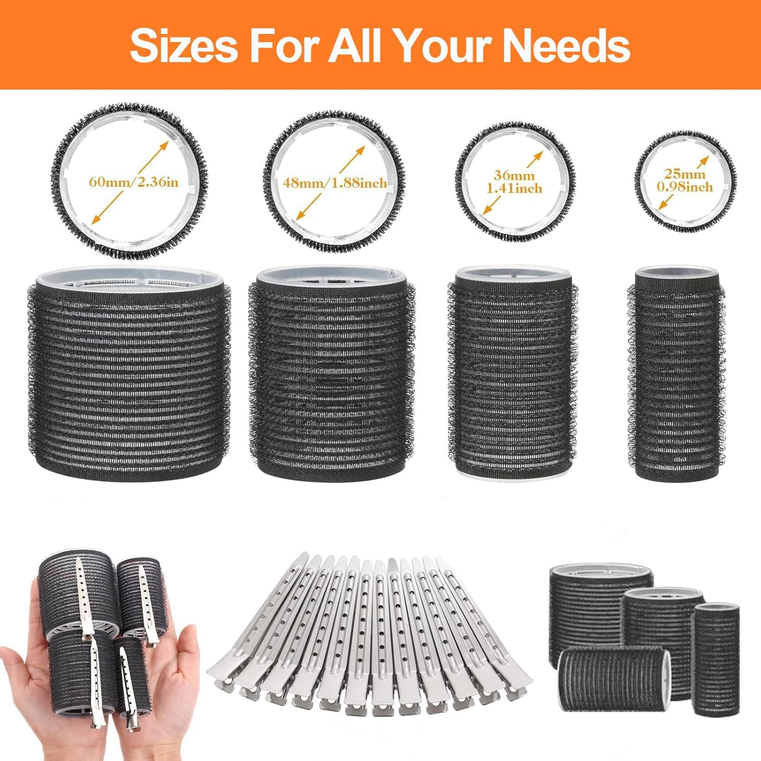 DGBAY Hair Roller Curler Set with Clips - 28PCS, 4 Sizes (64M, 48Mm, 36Mm, 25Mm), No Heat, Suitable for Long, Medium, Short Hair - Salon & Home Use DGHS163_28P image number 3