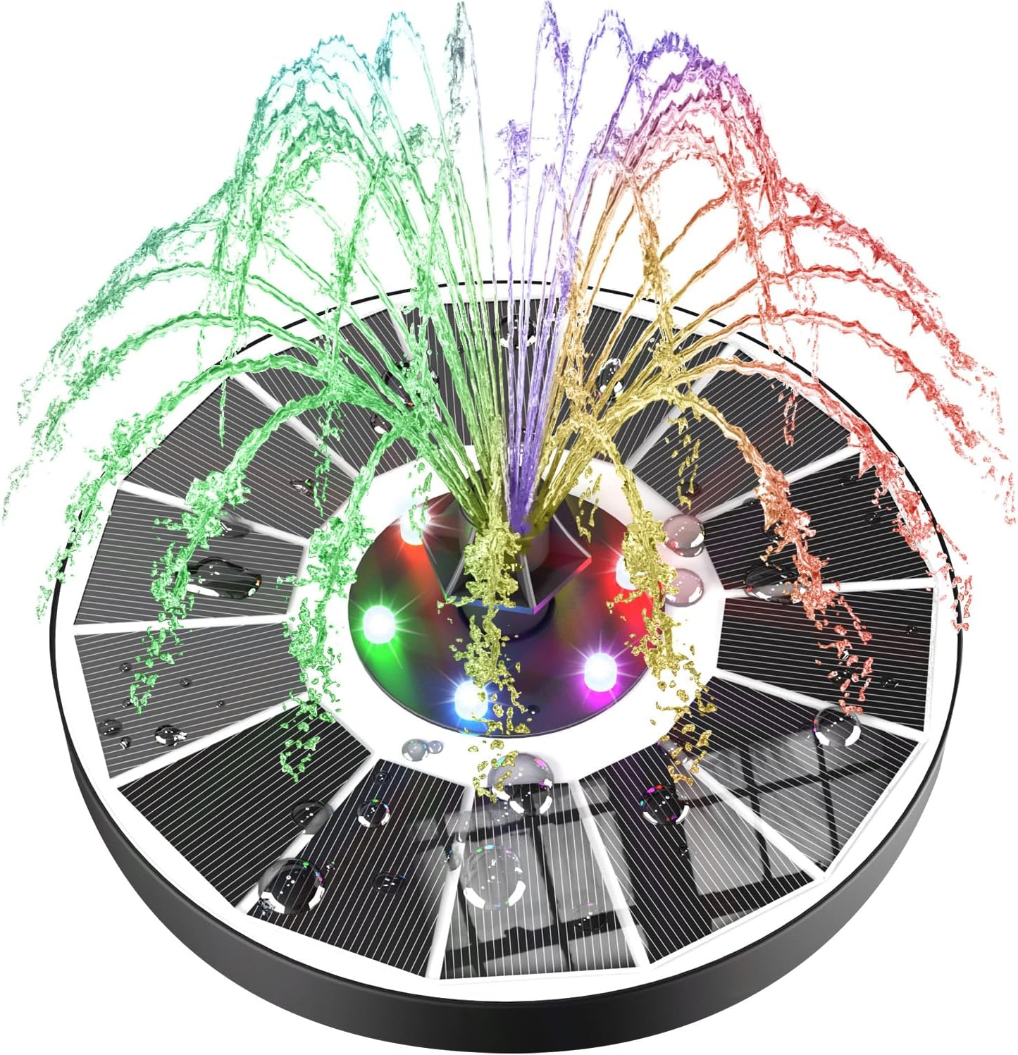 SZMP Solar Fountain Upgraded 100% Glass Panel, 3.5W Floating Solar Powered Water Pump Built-In 2000 Battery with 7 Nozzle & 4 Fixer, Solar Bird Bath Fountain for Garden, Pond, Pool, Outdoor (Colorful) image number 3