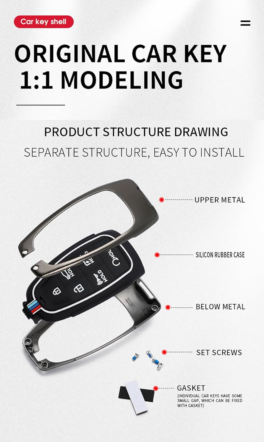 HIBEYO Car Key Fob Cover for Hyundai Sonata 2020 2021 2022 2023 Santa Fe Accessories Alloy+Tpu Material Double Protector image number 5