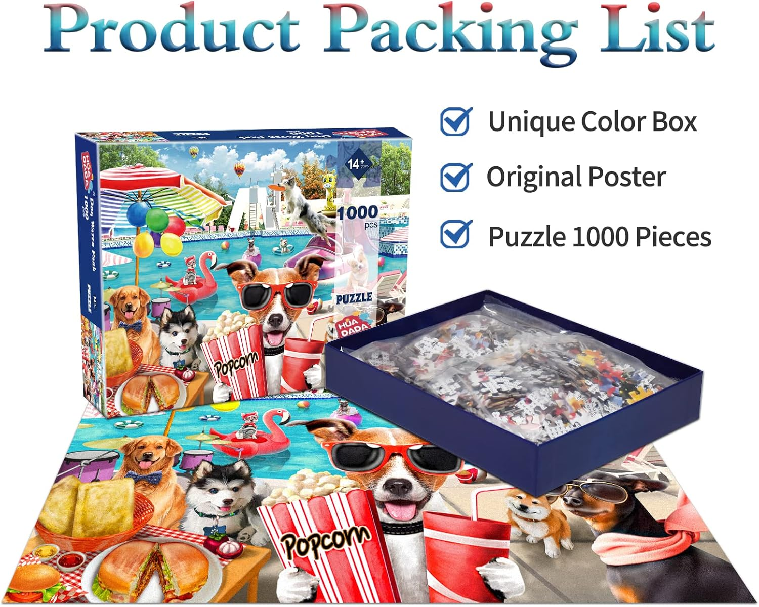 HUADADA Jigsaw Puzzles for Adults 1000 Pieces, Puzzles for Adults 1000 Piece, Challenging Game Toys, Impossible Puzzle, Family Decoration Puzzle - Dogs Water Park image number 5