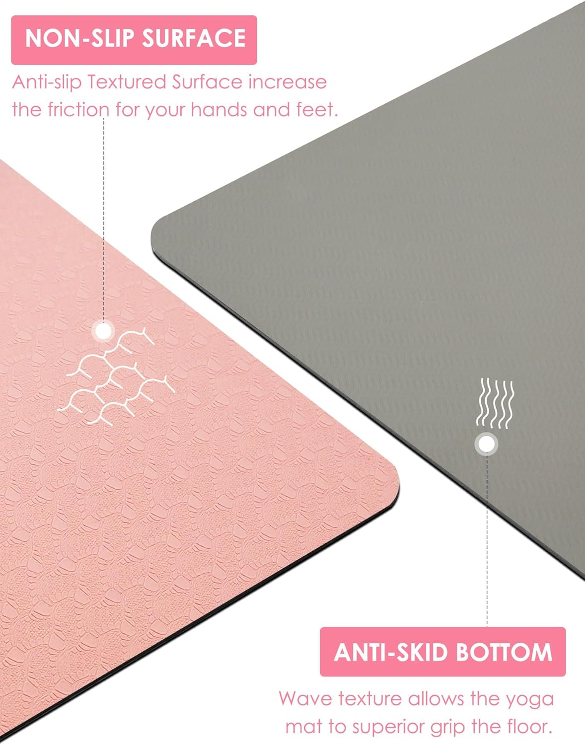 Non-Slip TPE Yoga Mat for Women & Men, 72"X24" Extra-Long Anti-Tear Pilates Mats for Hot Yoga, HIIT, Floor Workouts, 8Mm Thick Lightweight Fitness Mat Professional Exercise Mats with Dual Grip