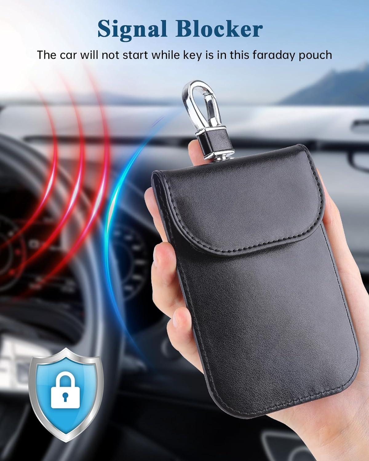 Teskyer Key Fob Protector, 2 Pack of Faraday Bags, Anti-Hacking Faraday Case, Anti-Theft RFID Signal Blocking Pouch for Car Key, Crazy Horse Leather, Black and Rose Gold image number 1