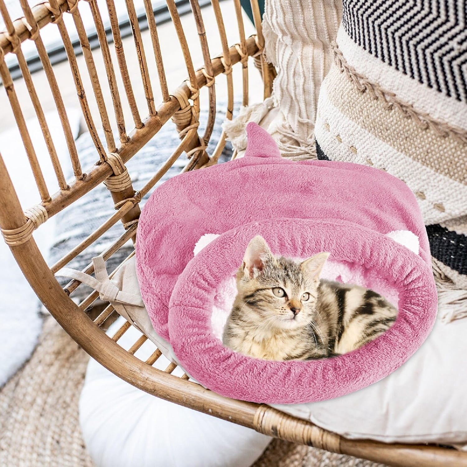 NCONCO Cat Sleeping Bag, Pet Bed, Cat Sleeping Bag, Warm Cosy, Covered, Self-Heating, Cuddle Bag, Half Covered Cave for Cats, Puppies (Pink, M) image number 6