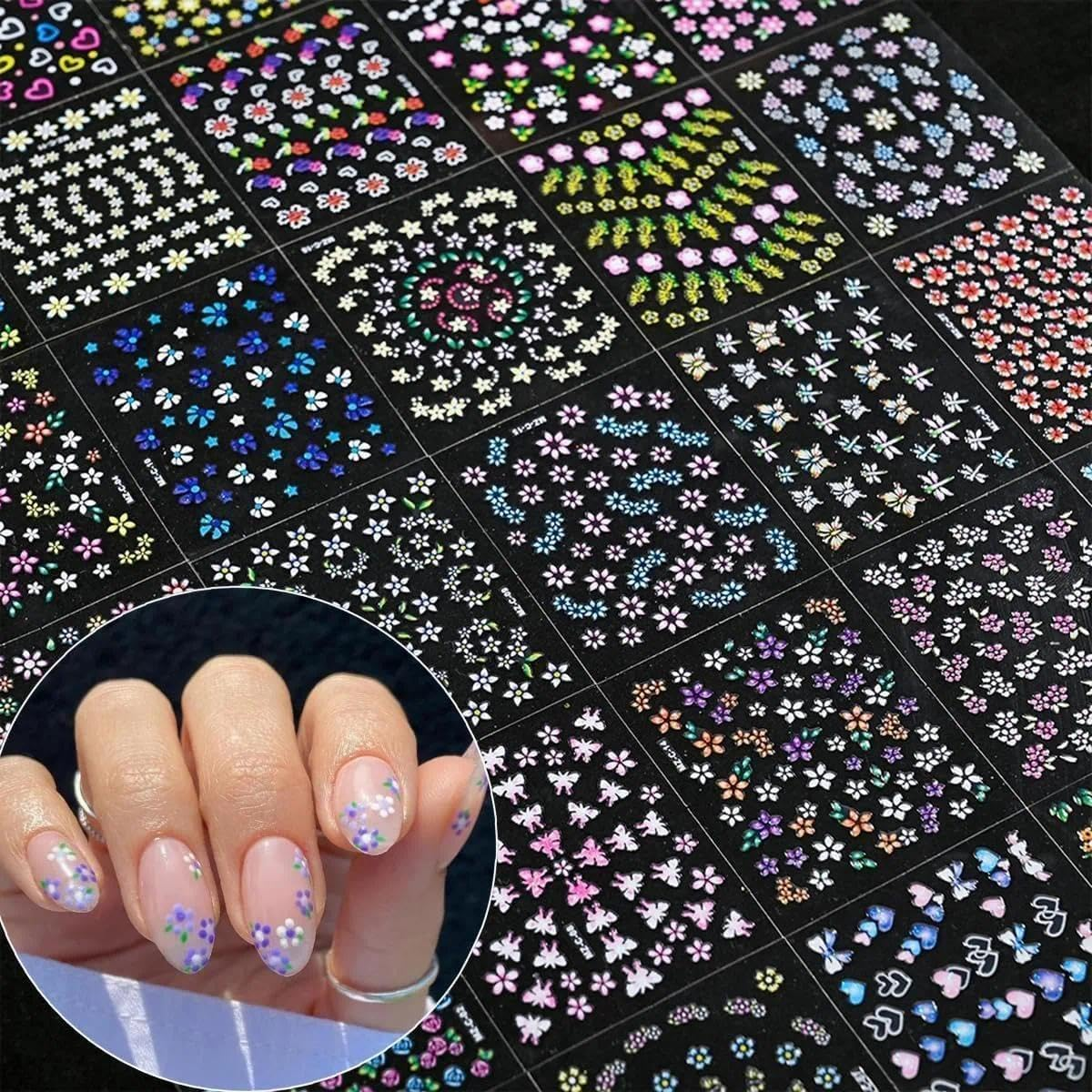 Flower Nail Art Stickers,3D Self-Adhesive Flowers Nail Art Supplies Charms for Nailsart Manicure Tips Decoration 60 Sheets by Weidllys image number 1
