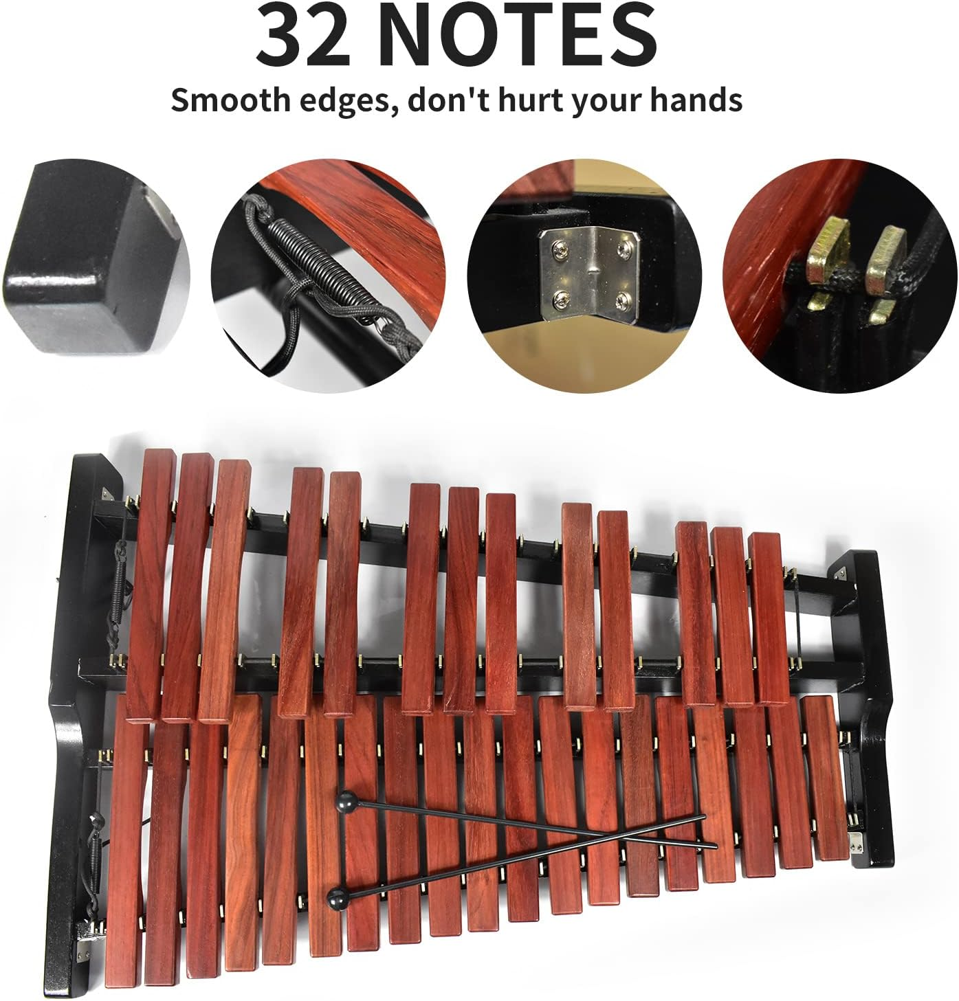 Voodans 32 Note Xylophone Professional Wooden Glockenspiel Xylophone with Mallet and Adjustable Stand image number 4