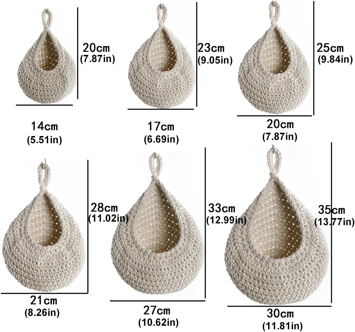 AIMALL Handmade Cotton Rope Wall Hanging Fruit Basket Storage Net Pocket Waterdrop Shape for Kitchen and Home Organisation