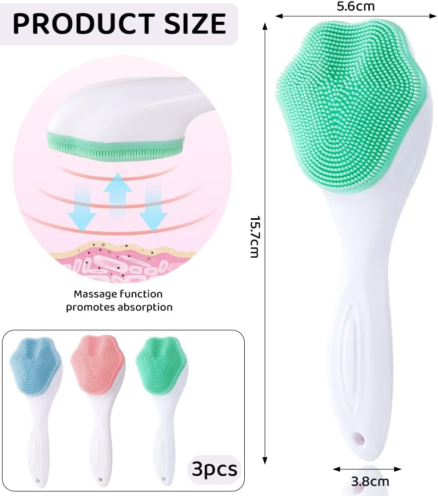 RUTREZOGO 3 Pack Manual Handheld Facial Cleansing Brush, Silicone Face Scrubber with Soft Bristles, Exfoliating Blackhead Remover, Waterproof Face Wash Brush for Skincare and Makeup Residue image number 5