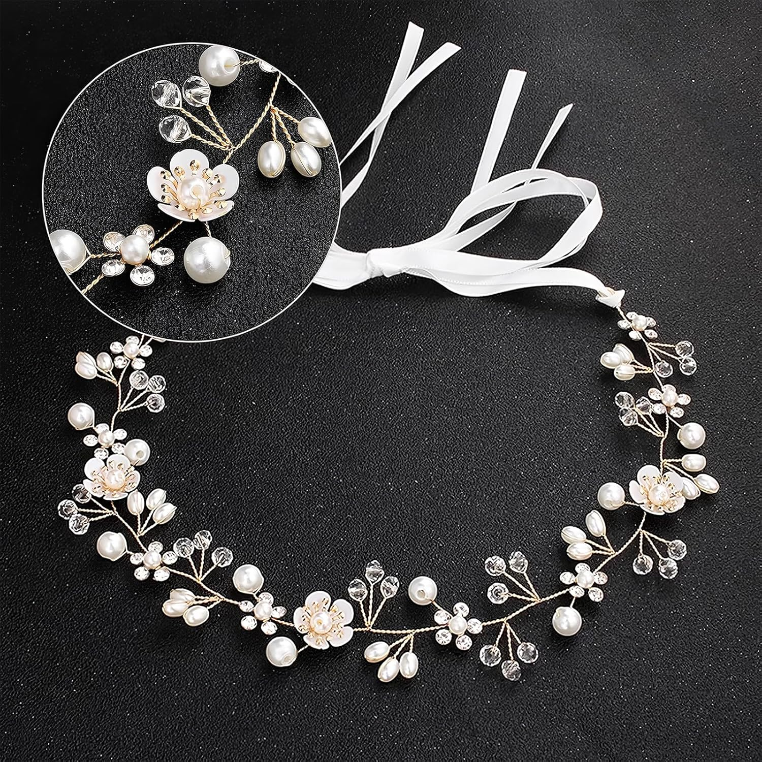 DHWEKU Bridal Hair Band Silver Crystal Flashing Bridal Hair Accessories Handmade Vintage Bridal Headband Bridal Wedding Accessories Party (White)