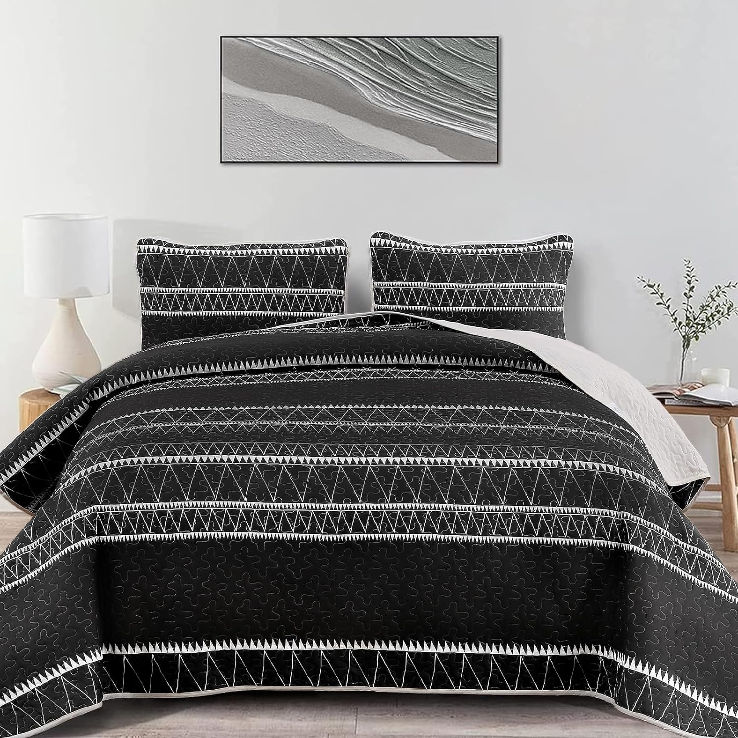 Bohemian Quilt Set King, Boho Striped Printed Bedding Bedspread Coverlet Set for Summer, Lightweight Microfiber Quilt with 2 Pillowcases King Size 90"X103" (3 Pieces, Colorful)