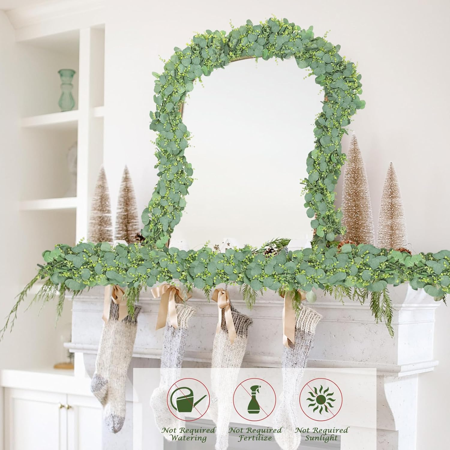 Faux Eucalyptus Garland Plant, 4 Pack Artificial Vines Hanging Eucalyptus Leaves Greenery Garland for Wedding Backdrop Arch Wall Decor, 5.5 Feet/Pcs UV Protected (Green with Spary White) - Green With Spary White image number 3