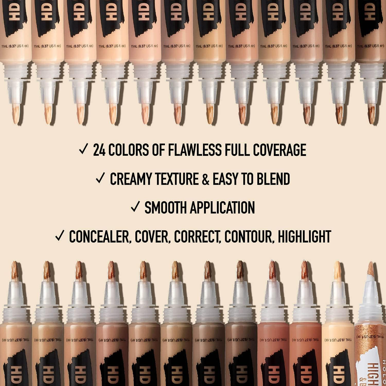 Ruby Kisses 4-In-1 Concealer, Color Corrector, Contour & Highlight, Full Coverage Natural Finish Covers under Eye Circles & Blemishes, Hydrating & Long Lasting Formula (Orange Corrector, 1 Pack) image number 4